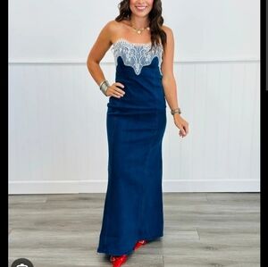 Denim lace maxi dress